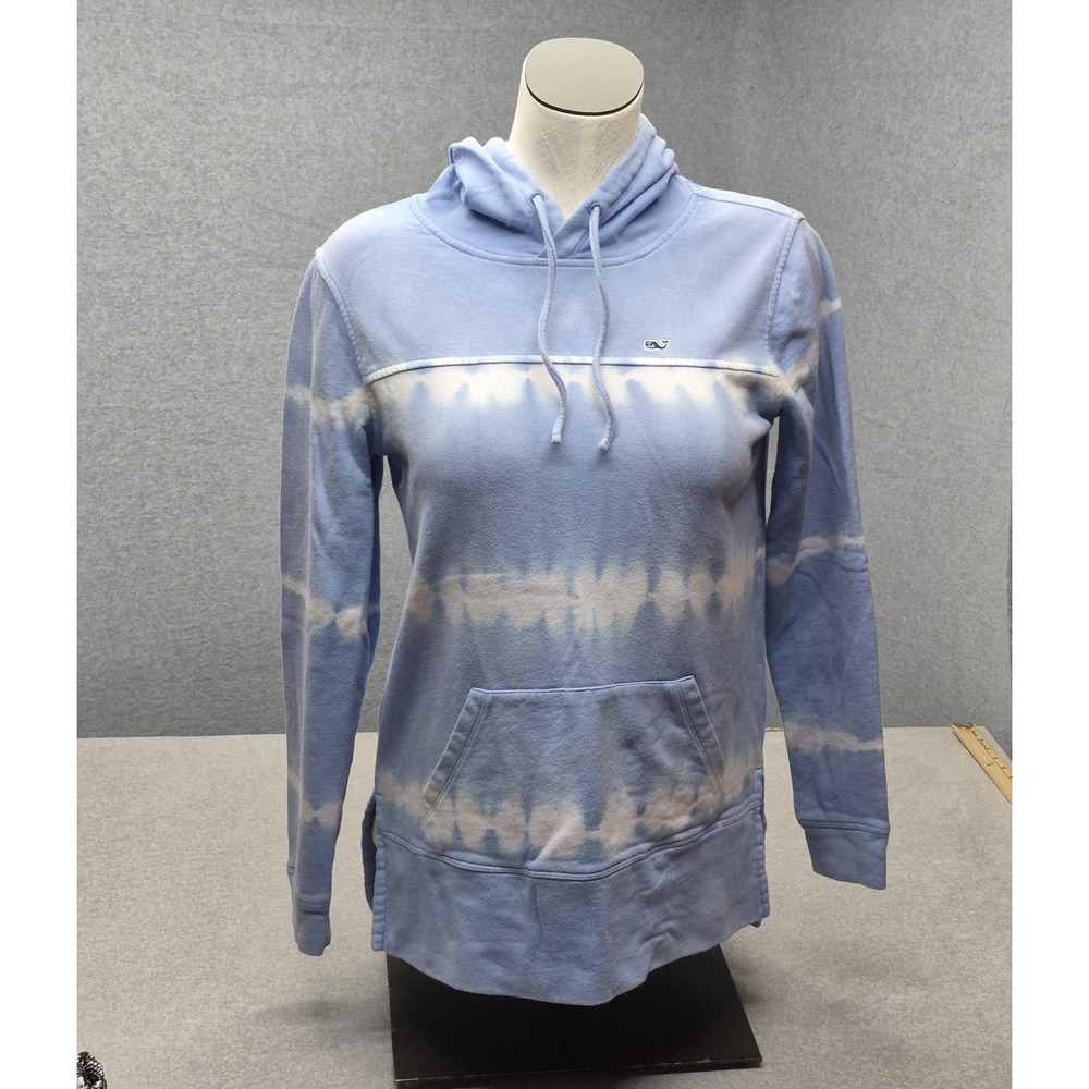 Vineyard Vines Hoodie Womens XS Blue White Tie Dye Fleece Tunic Pullover Whale